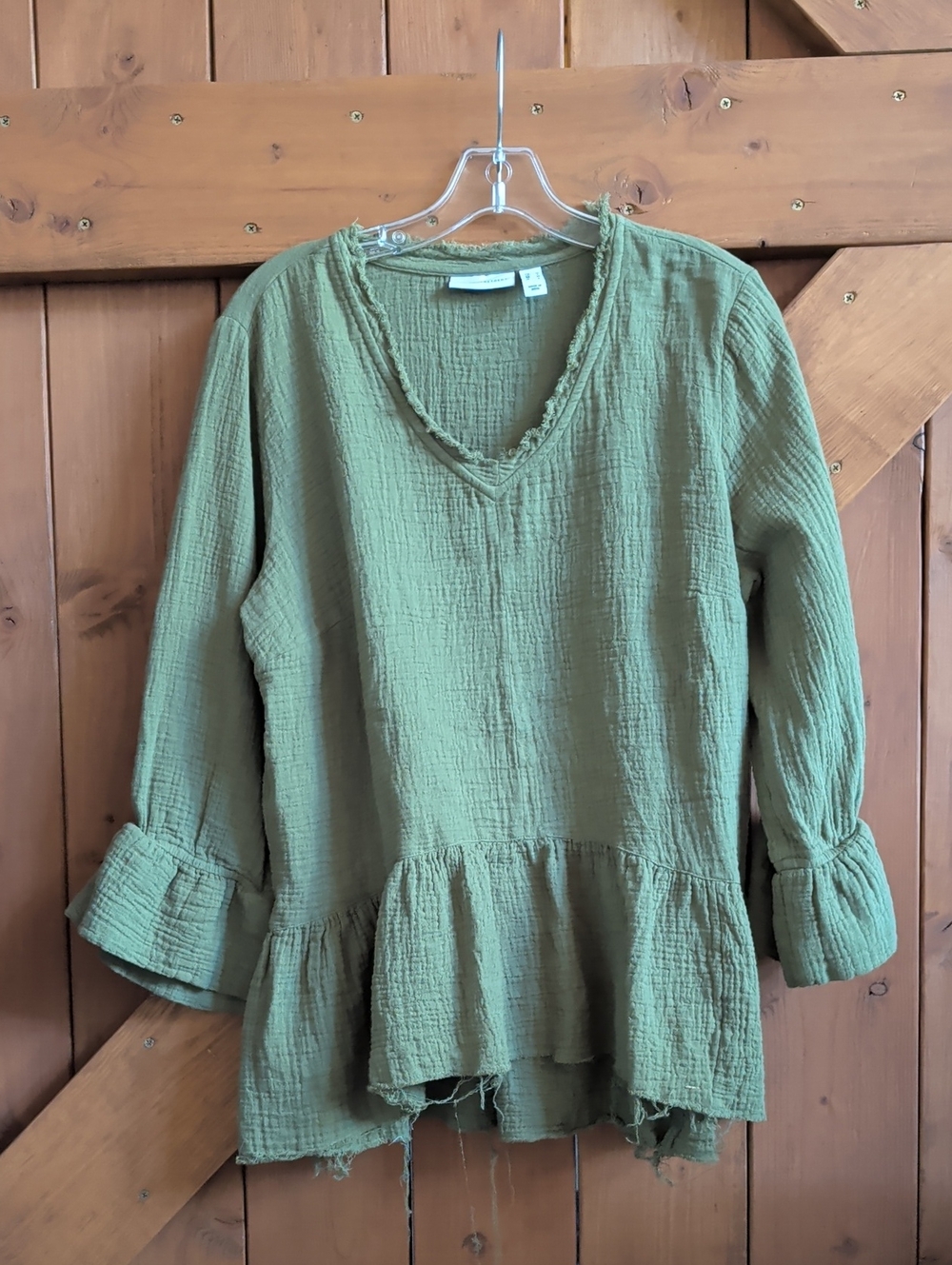 Canon Olive Green Gauze V-Neck Peplum Tunic - Picture 1 of 4